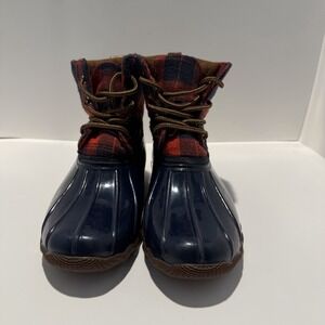 Gaven 55-L Jessica Carlyle Girls Blue Red Buffalo Plaid Rain‎ Snow Duck Boots